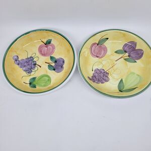 2 Caleca Frutta  8.5” Soup Pasta Bowl Fruit Hand Painted Italy Discontinued